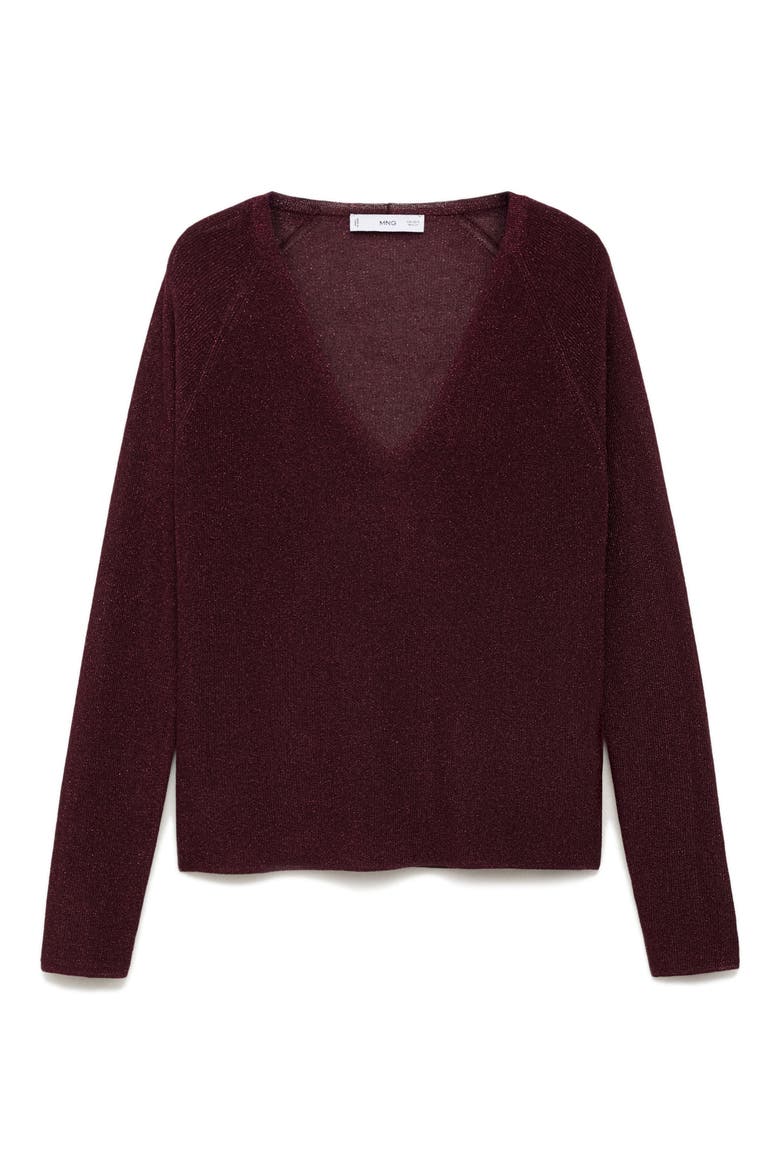 Metallic V-Neck Sweater, Alternate, color, WINE