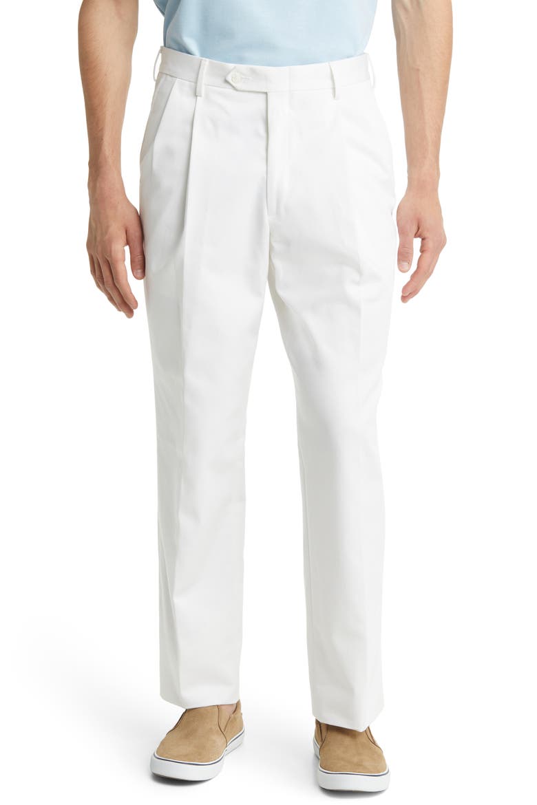 Classic Fit Pleated Cotton Twill Trousers, Main, color, WHITE