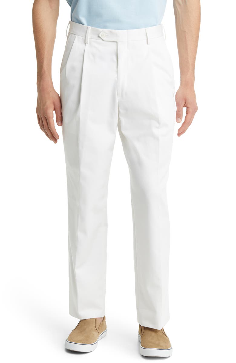 Berle Classic Fit Pleated Cotton Twill Trousers, Main, color, White