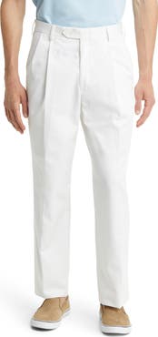 Berle Classic Fit Pleated Cotton Twill Trousers