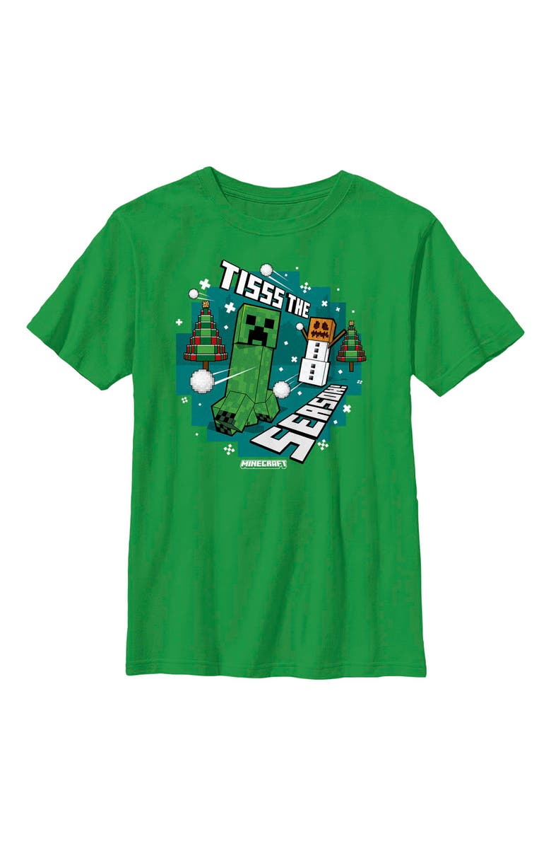 MINECRAFT Boy's Minecraft Creeper Snow Season Graphic T-Shirt, Main, color, Kelly Green