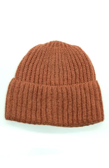 Portolano Ribbed Cuffed Beanie In Brown