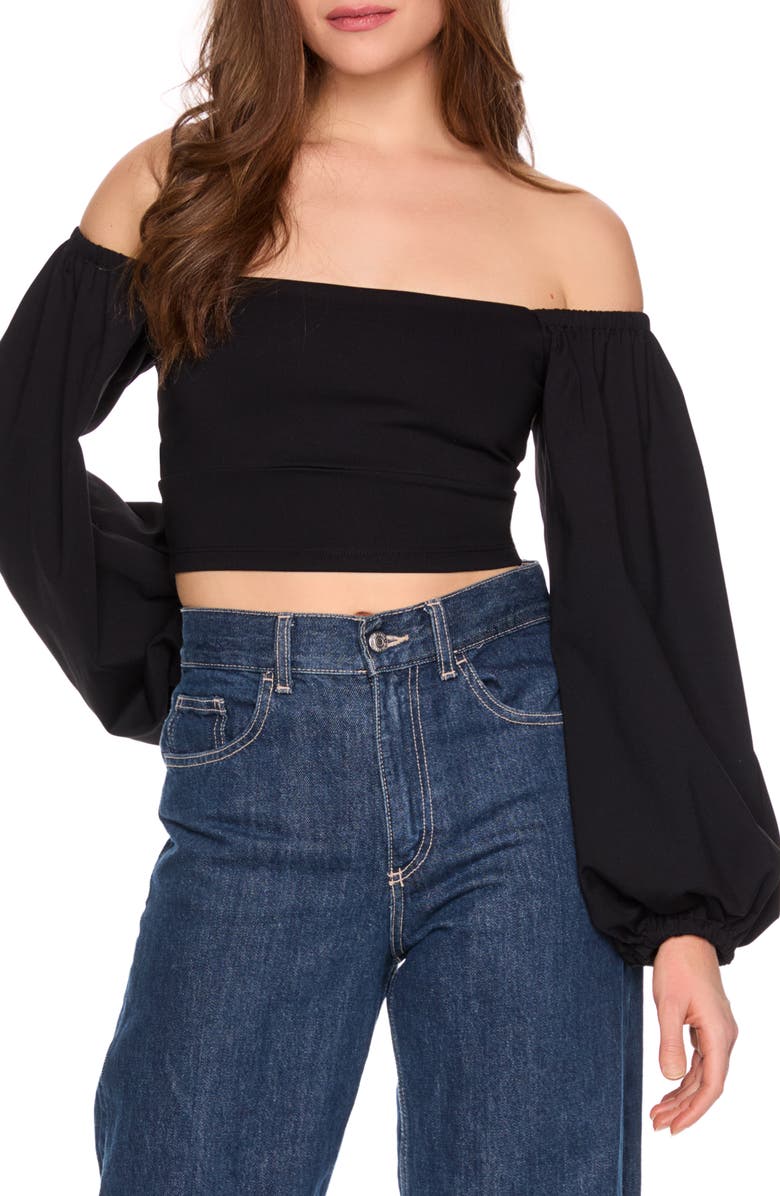 Susana Monaco Blouson Sleeve Off the Shoulder Crop Top, Main, color, 