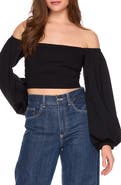 Susana Monaco Blouson Sleeve Off the Shoulder Crop Top
