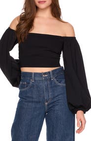 Susana Monaco Blouson Sleeve Off the Shoulder Crop Top