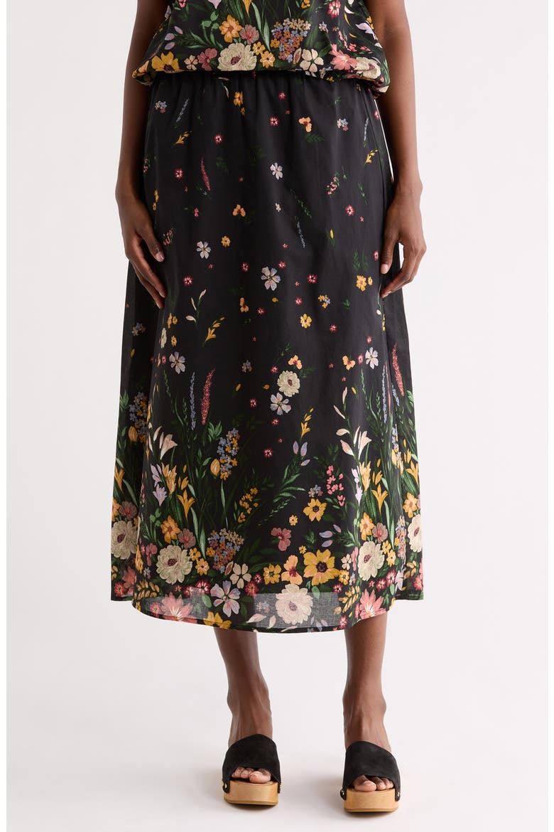 Floral Border Maxi Skirt, Main, color, BLACK