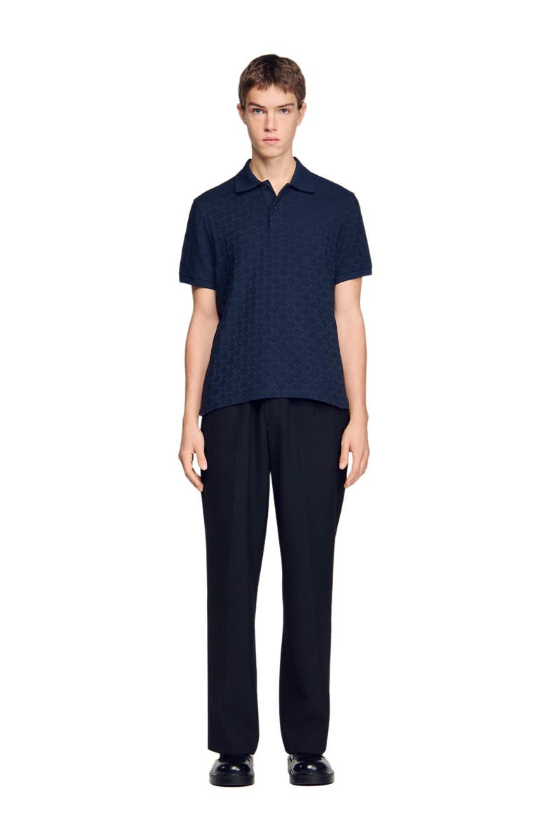 SANDRO Square Cross jacquard polo shirt, Alternate, color, Midnight Blue