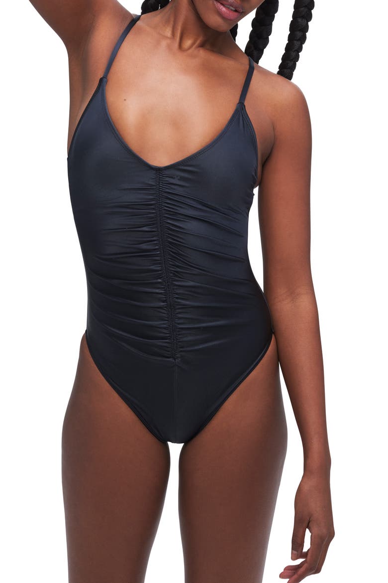 Always Ruched One-Piece Swimsuit, Main, color, BLACK001