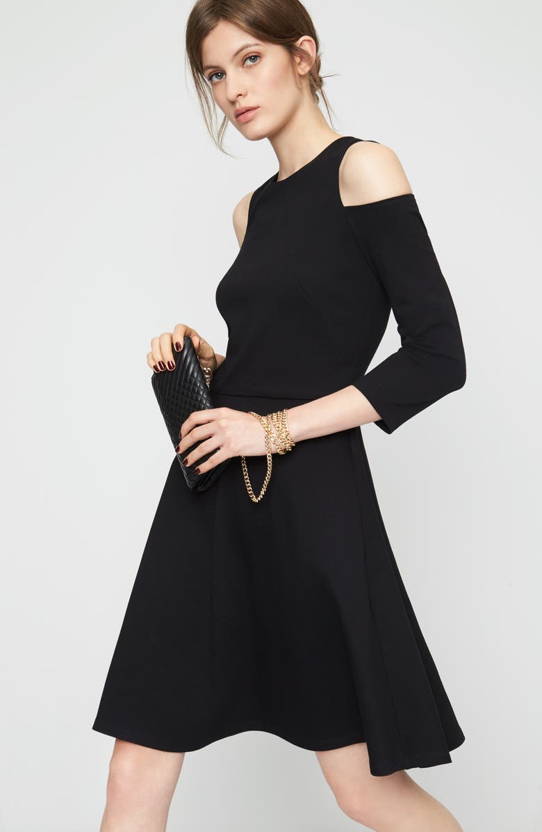 Eliza J Cold Shoulder Fit & Flare Dress, Main, color,