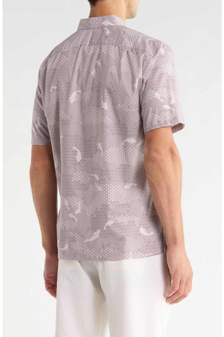 Katazome Short Sleeve Button Up Shirt, Alternate, color, POMEGRANATE