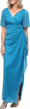 Alex Evenings Imitation Pearl & Rhinestone Embellished Empire Waist Gown