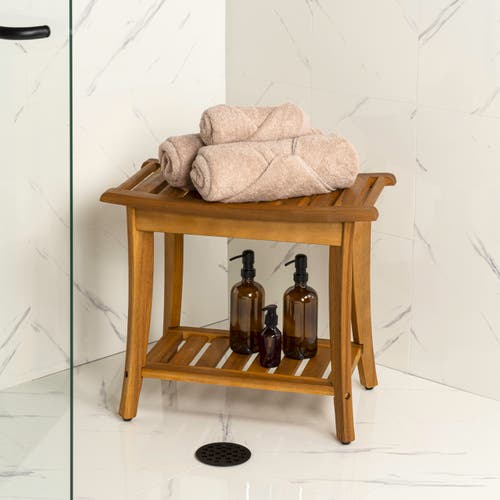 Jonathan Y Tucker 22.1" Traditional Classic Slatted Solid Acacia Wood Indoor/outdoor Shower Bench Wi In Brown