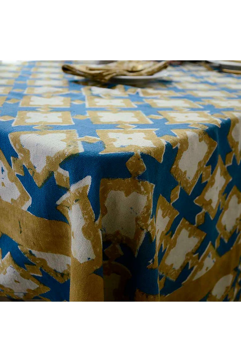 Boho Organic Cotton Tablecloth, Alternate, color, Blue