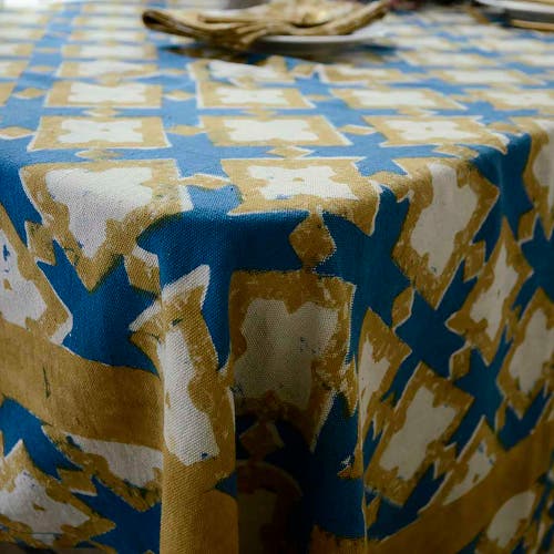 Ichcha Boho Organic Cotton Tablecloth In Blue