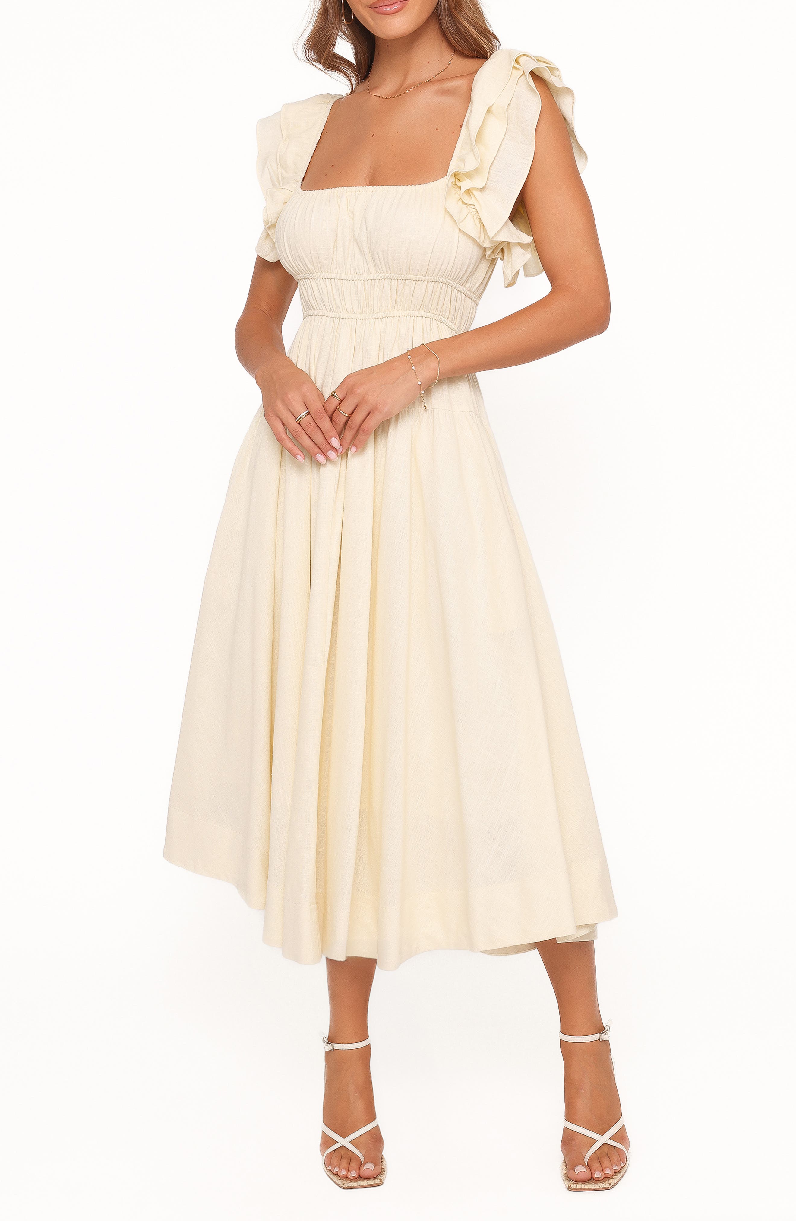 Linda Ruffle Sleeve Midi Dress