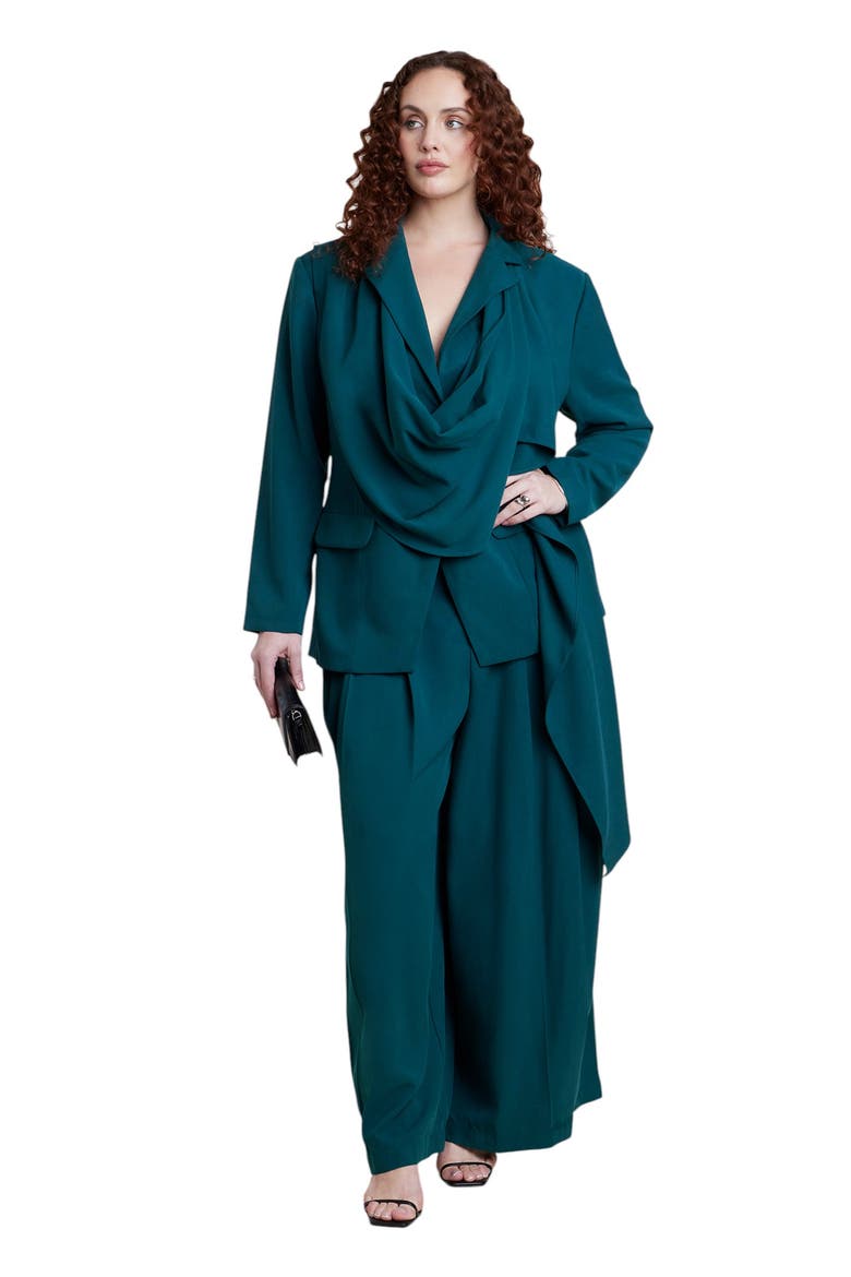 Draped Scarf Blazer, Alternate, color, DEEP TEAL
