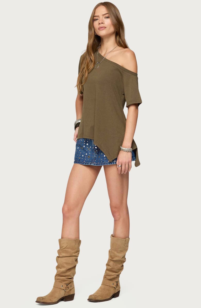 EDIKTED Studded Grommet Low Rise Denim Miniskort, Alternate, color, Blue-Washed