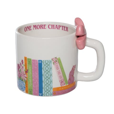 One More Chapter Mug w/ Bow Handle Ceramic White