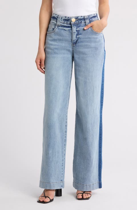 Shadow Stripe High Waist Wide Leg Jeans