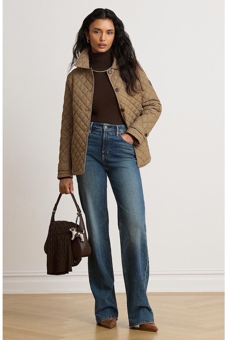 Houndstooth Quilted Jacket, Alternate, color, CAMEL/ COGNAC