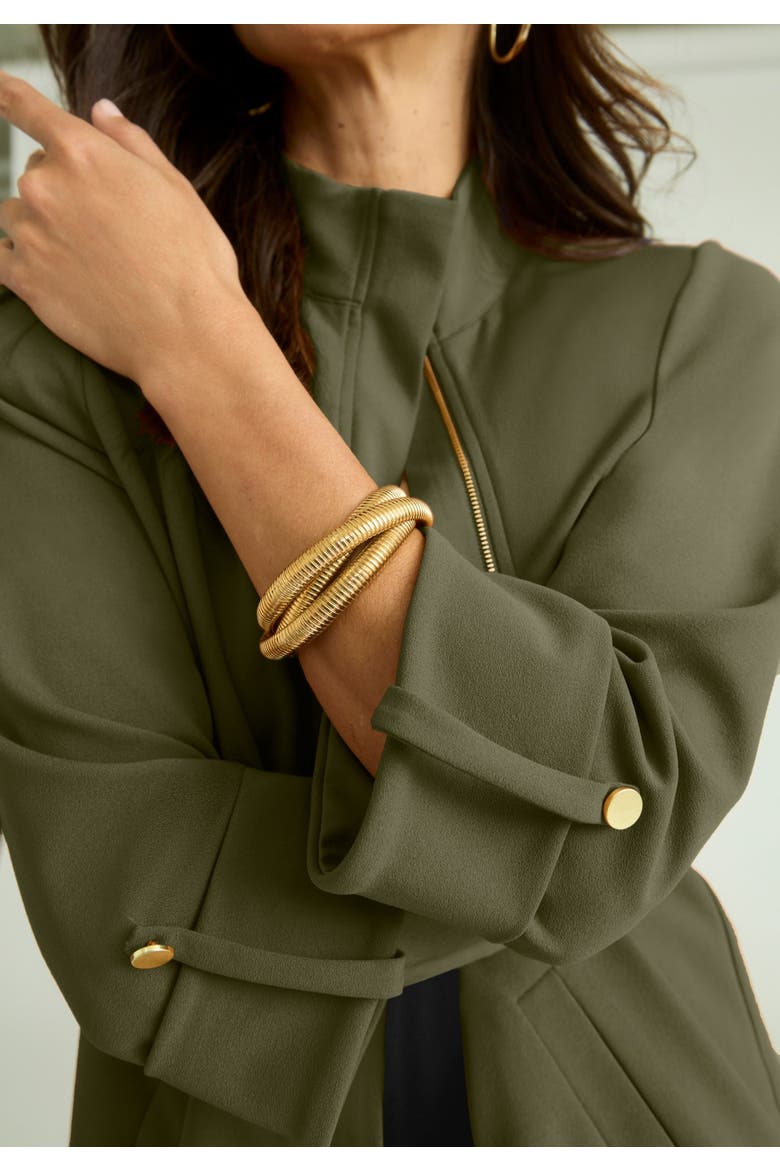 Knit Crepe Winged Collar Set (plus), Alternate, color, DARK OLIVE GREEN
