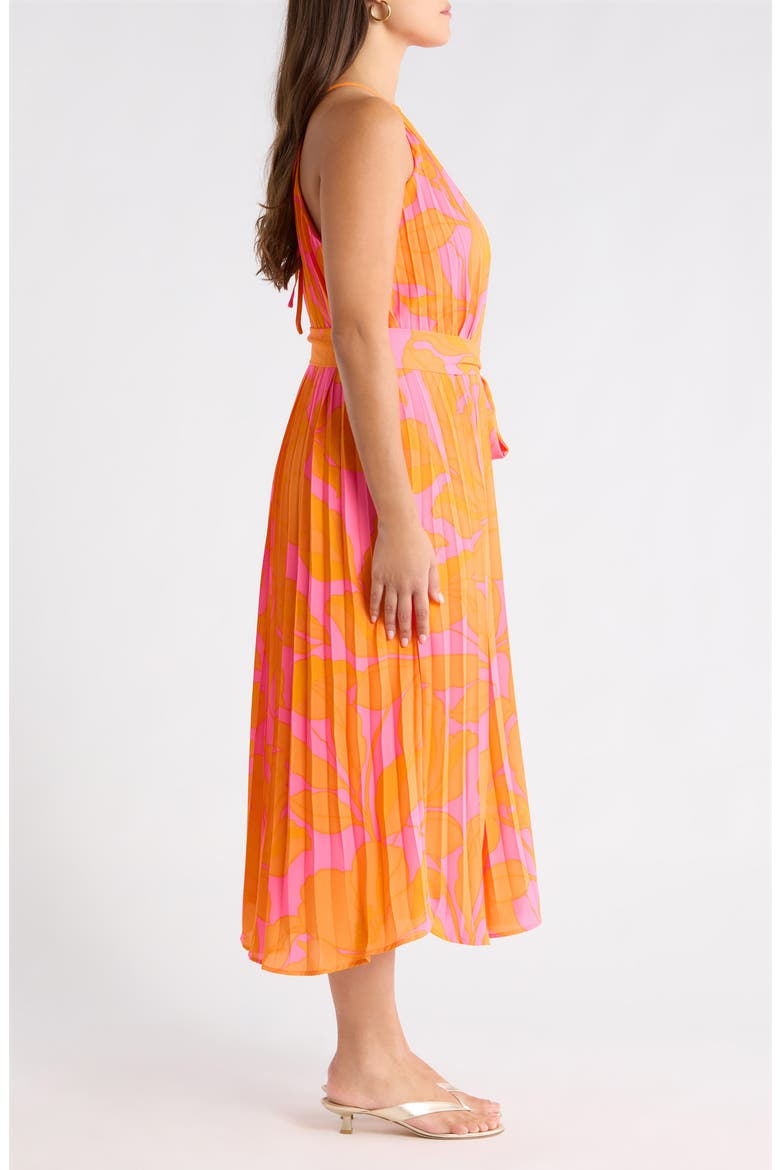 Mexia Floral Maly Pleated Midi Dress, Alternate, color, ORANGE-PINK-MUL
