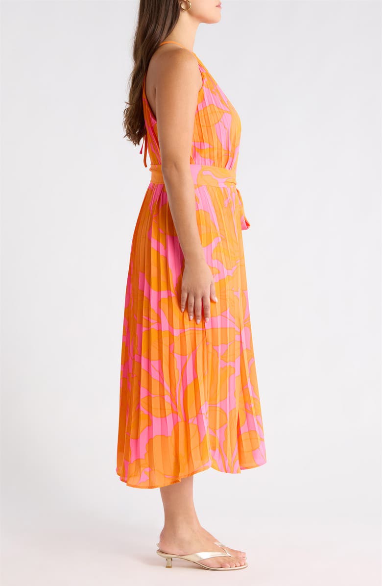 SUGARLIPS Mexia Floral Maly Pleated Midi Dress, Alternate, color, Orange-Pink-Mul