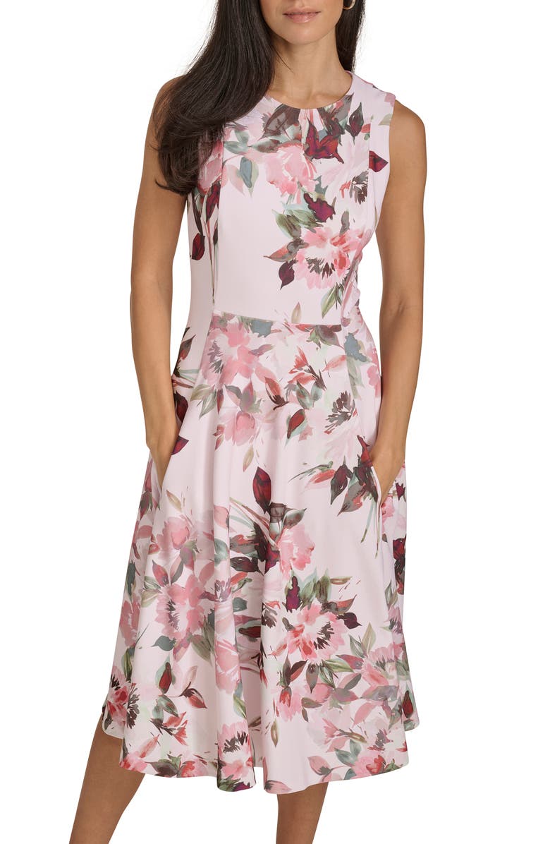 Calvin Klein Floral Sleeveless Fit & Flare Midi Dress, Alternate, color, 