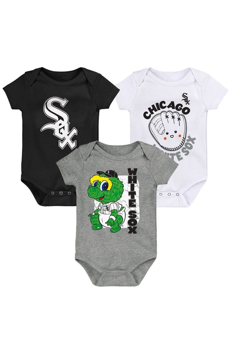 Outerstuff Newborn & Infant Black/White/Gray Chicago White Sox Change Up 3-Pack Bodysuit Set, Main, color,