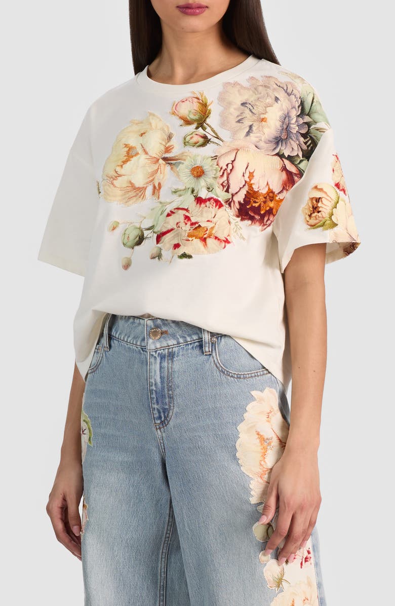 Alice + Olivia Evan Appliqué Oversize T-Shirt, Alternate, color, Ecru/ Multi
