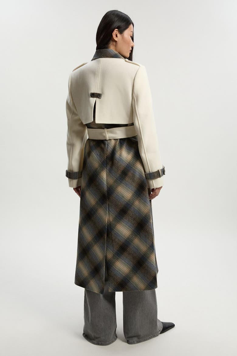 Wool Check Trench Midi Coat, Alternate, color, Ivory