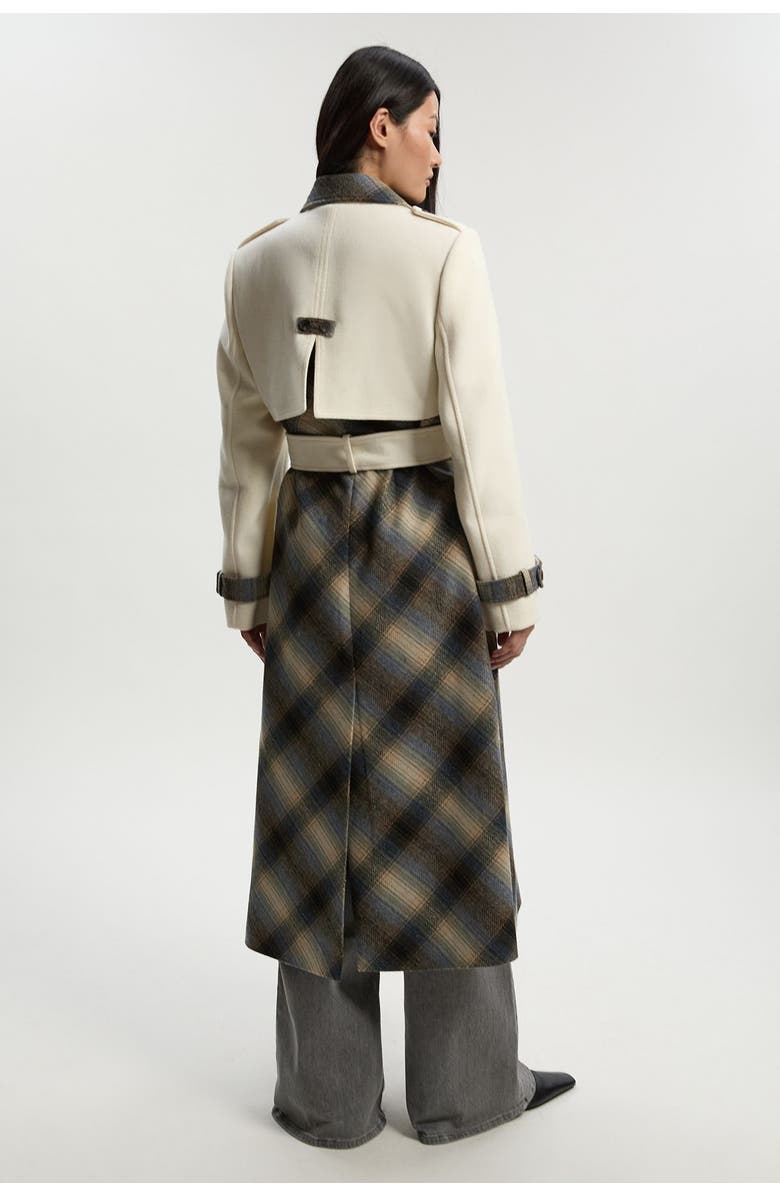 Karen Millen Wool Check Trench Midi Coat, Alternate, color, Ivory