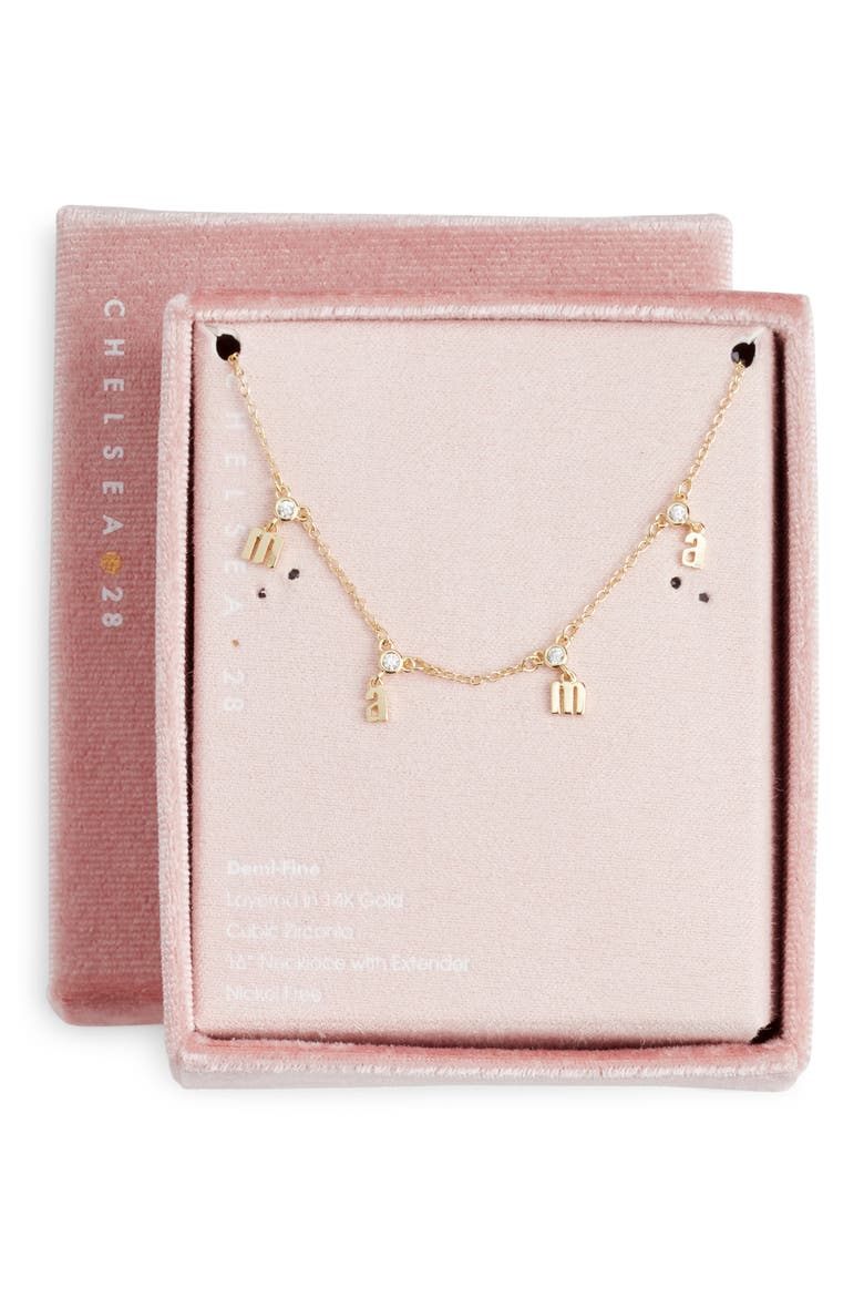 Gift Boxed Demi Fine Cubic Zirconia Mama Charm Necklace, Main, color, CLEAR- GOLD