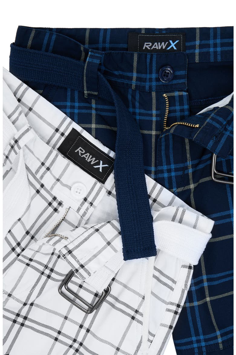 Kids' 2-Pack Belted Twill Cargo Shorts, Alternate, color, NAVY PLAID/ WHITE PLAID