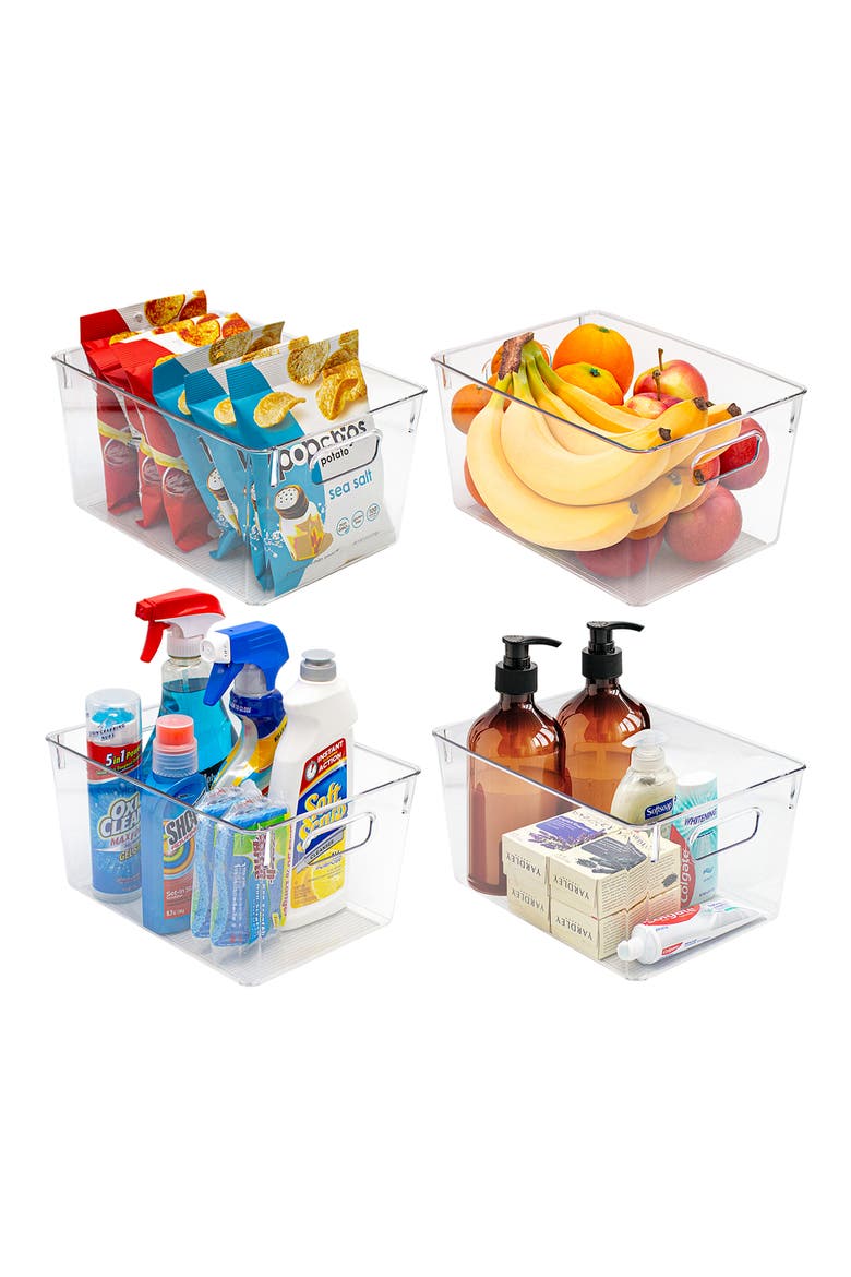 Set of 8 Medium Clear Storage Bins, Alternate, color, NO COLOR