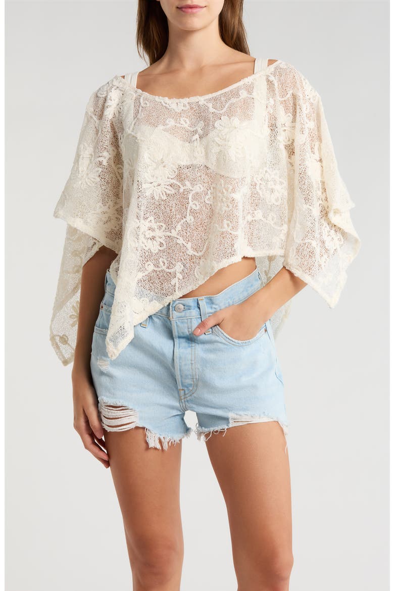 India Floral Openwork Poncho, Main, color, IVORY