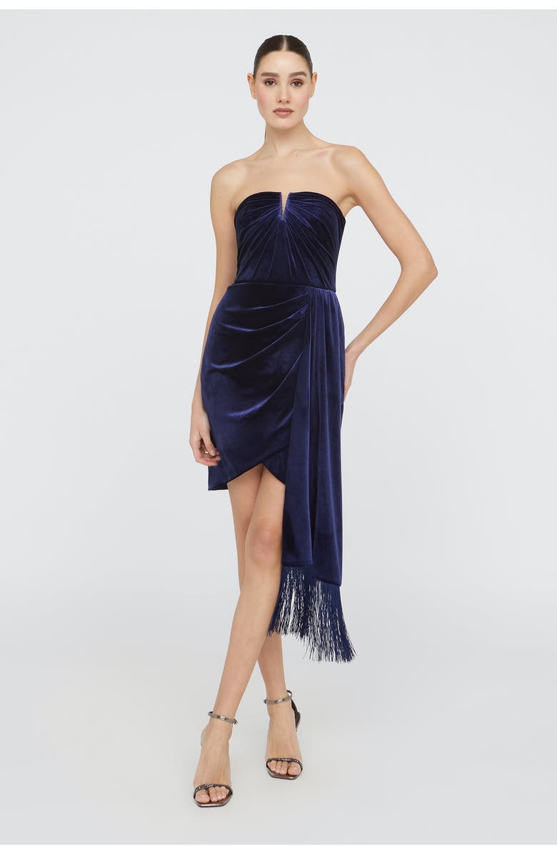 Theia Ursula Strapless Velvet Dress, Alternate, color, French Navy