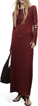 MANGO Long Sleeve Lace Maxi Dress