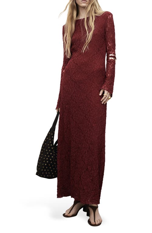 Mango Long Sleeve Lace Maxi Dress In Burgundy