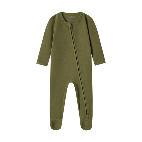 Milkbarn Waffle Zipper Footed Romper In Green