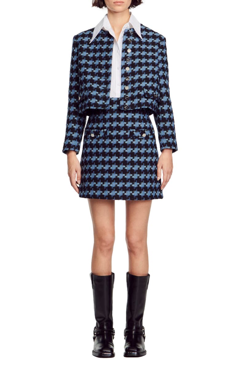 SANDRO Marty Houndstooth Tweed Miniskirt, Alternate, color,