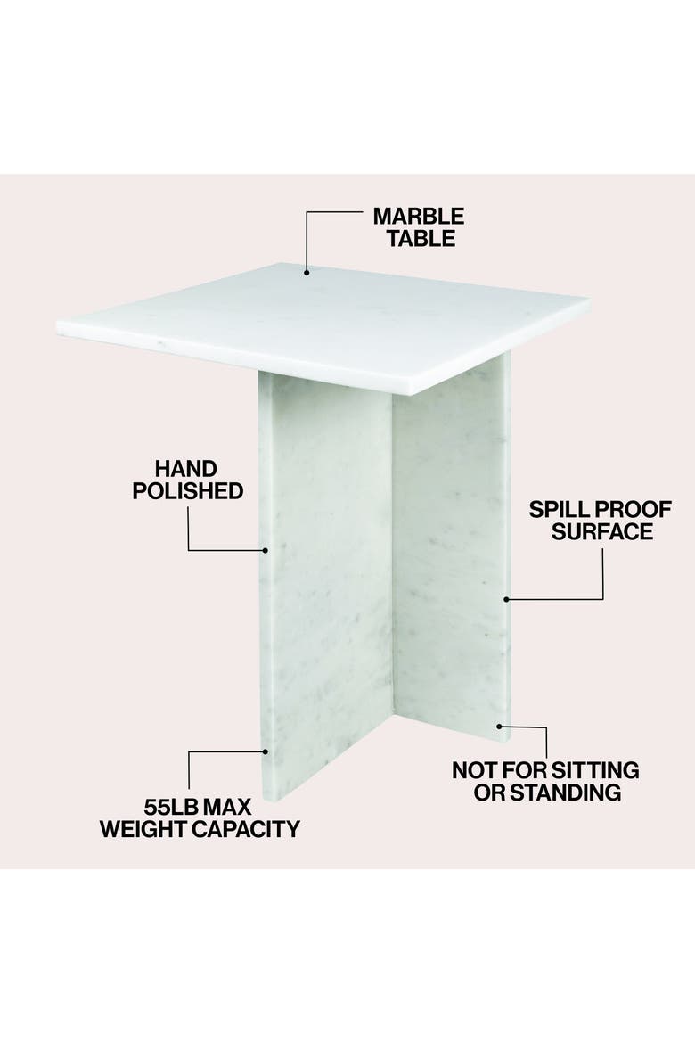 Cecil Modern Square Marble End Table with Cross Base, Solid Stone Accent Side Table for Living Room, Alternate, color, White