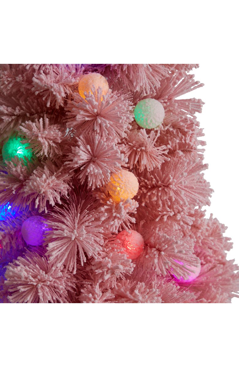 NEARLY NATURAL 4-ft Holiday Frosted Pink Cashmere Artificial Christmas Tree with 30 Jumbo Multicolored Globe LED Lights, Alternate, color, Pink