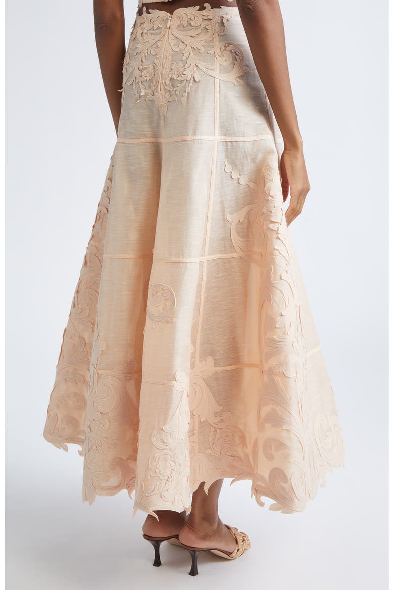 Rebellion Filigree Linen & Silk Midi Skirt, Alternate, color, PEACH
