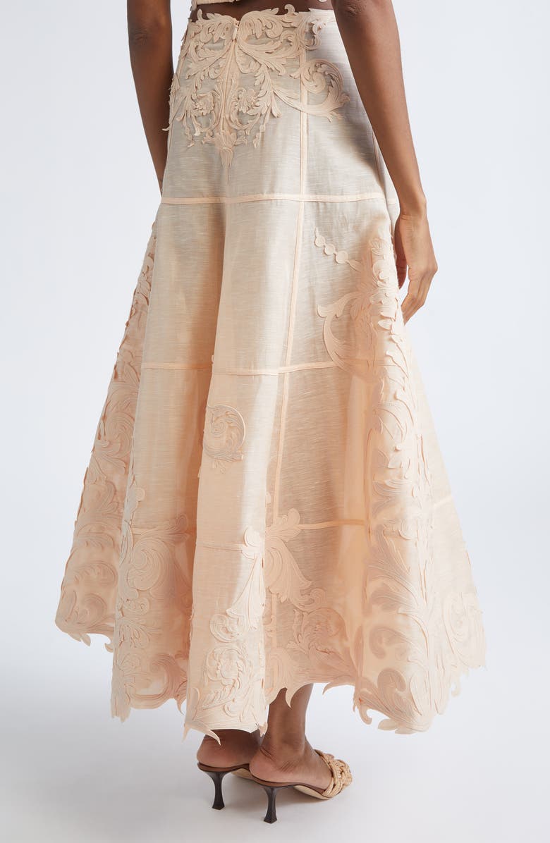 Zimmermann Rebellion Filigree Linen & Silk Midi Skirt, Alternate, color, Peach