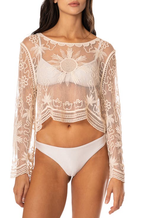 Sunroot Suneny Sheer Embroidered Cover-Up Top
