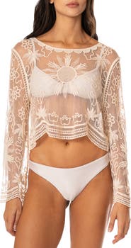 Maaji Sunroot Suneny Sheer Embroidered Cover-Up Top