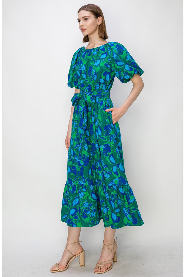 Floral Print Poplin Midi Dress, Alternate, color, GREEN MULTI