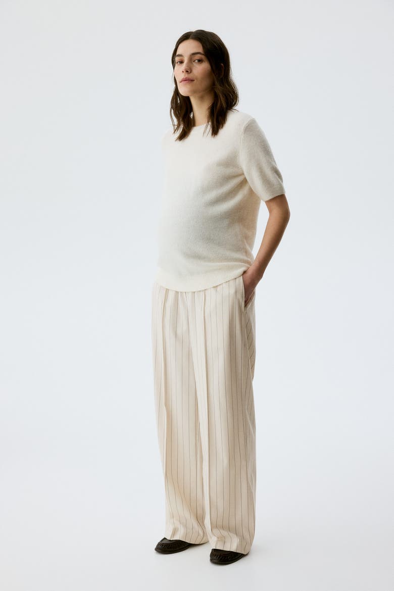 Mama Before & After Wide-leg Crease-detail Pants, Alternate, color, Cream/striped