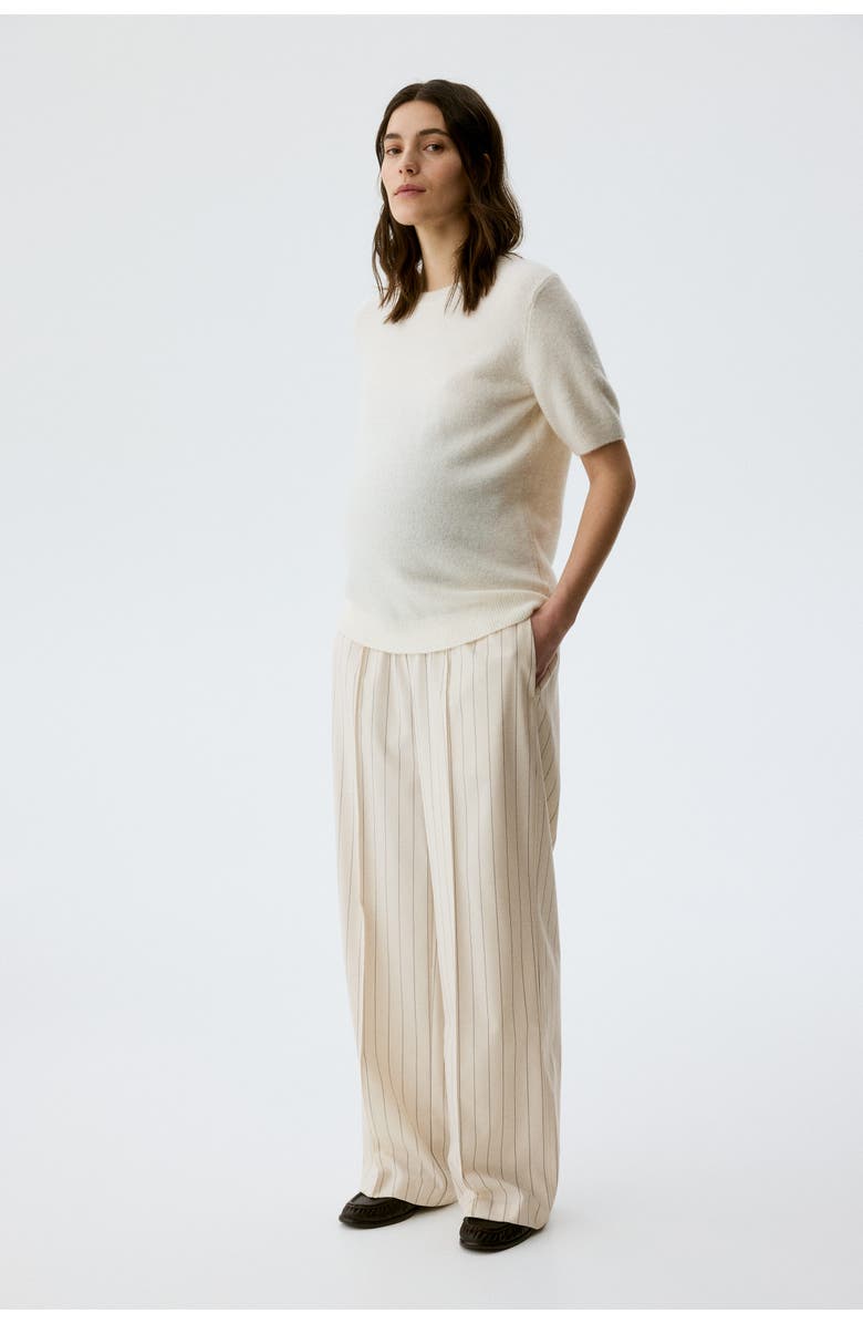 H&M Mama Before & After Wide Crease-detail Trousers, Alternate, color, Cream/Striped